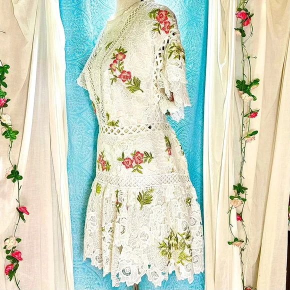 #D2 Saylor Robbie White Lace & Floral Mini Dress - Picture 3 of 9